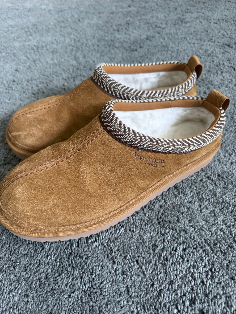 Koolaburra Brown Suede Slip-On Loafers with Faux-Fur Lining